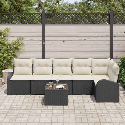 Gartensofa-set mit Kissen 7 pcs Schwarz und Weiß Poly-Rattan
