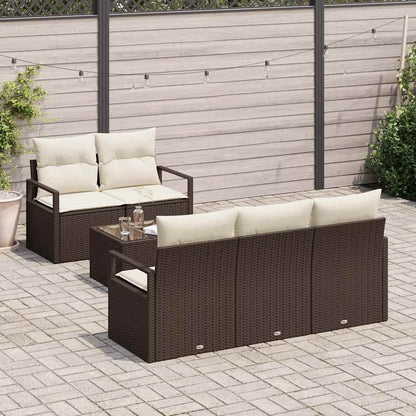 Gartensofa-set mit Kissen 6 pcs Braun und Creme Poly-Rattan