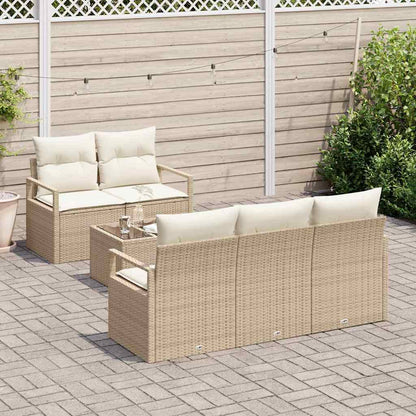 Gartensofa-set mit Kissen 6 pcs Beige und Creme Poly-Rattan