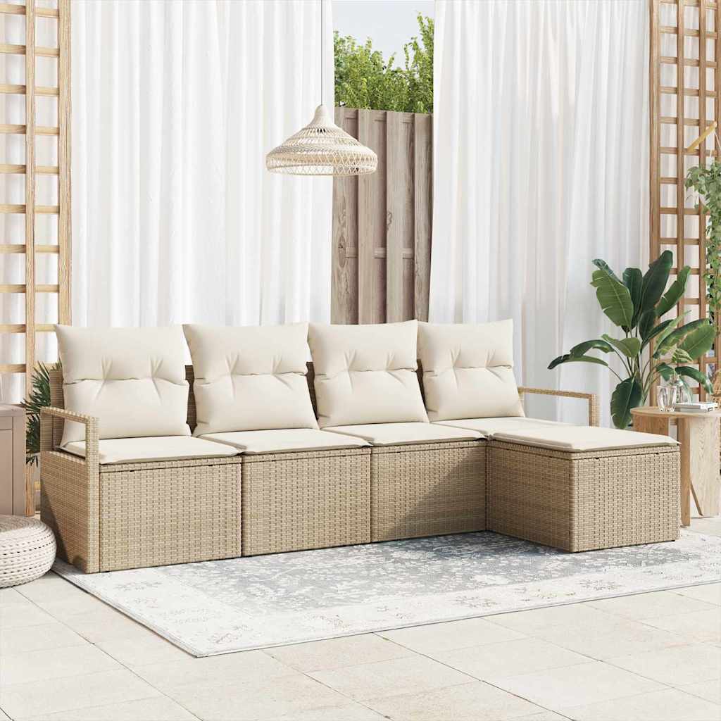 Sofa Set mit Kissen 5 pcs Beige und Creme Poly-Rattan