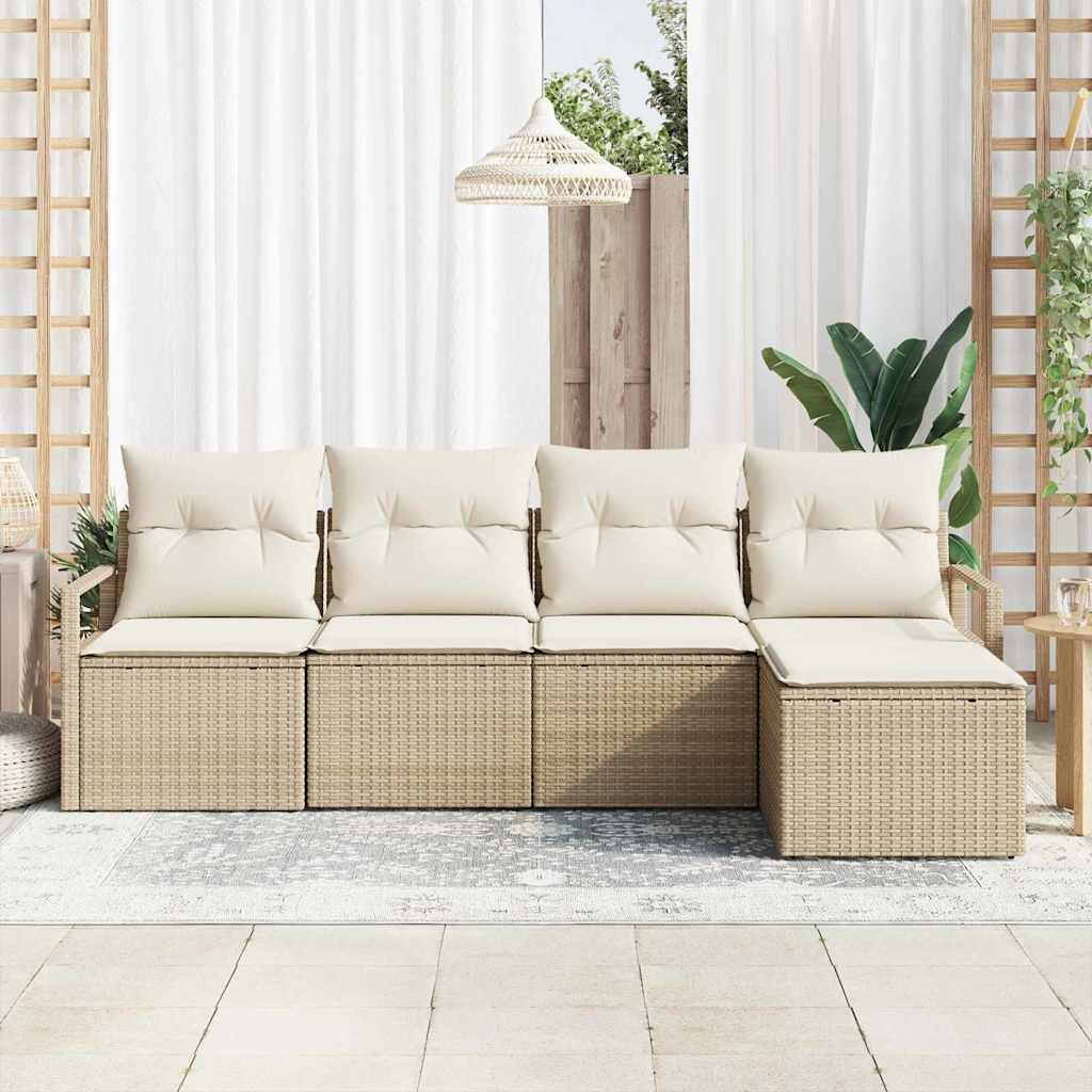 Sofa Set mit Kissen 5 pcs Beige und Creme Poly-Rattan