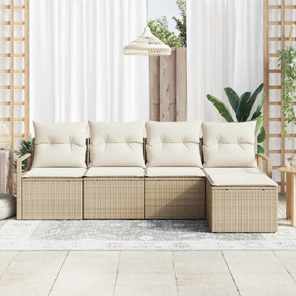 Sofa Set mit Kissen 5 pcs Beige und Creme Poly-Rattan