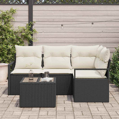 Sofa Set mit Kissen 5 pcs Braun und Creme Poly-Rattan