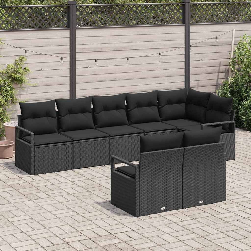 Gartensofa-set mit Kissen 8 pcs Schwarz Poly-Rattan