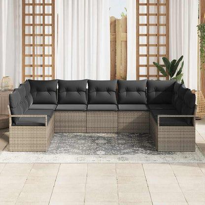 Gartensofa-set mit Kissen mit Speicher 9 pcs Grau Poly-Rattan