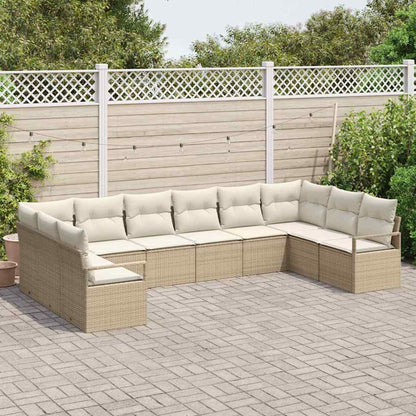 Gartensofa-set mit Kissen 10 pcs Beige und Weiß Poly-Rattan