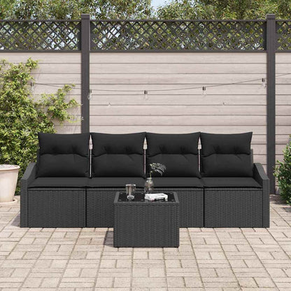Sofa Set mit Kissen mit Speicher 5 pcs Schwarz Poly-Rattan