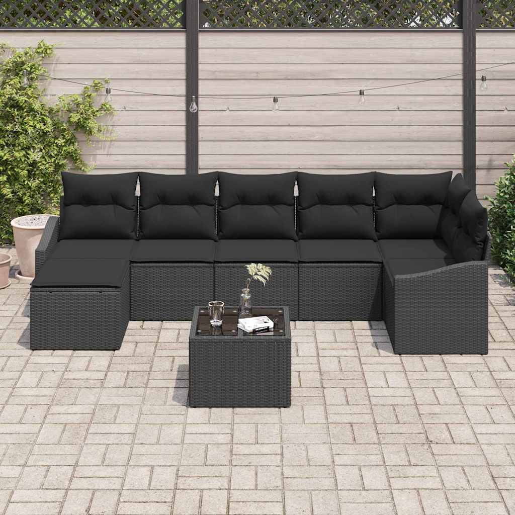Garten-Sofa-Set mit Kissen 8 pcs Schwarz Poly-Rattan