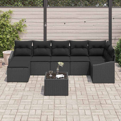 Garten-Sofa-Set mit Kissen 8 pcs Schwarz Poly-Rattan