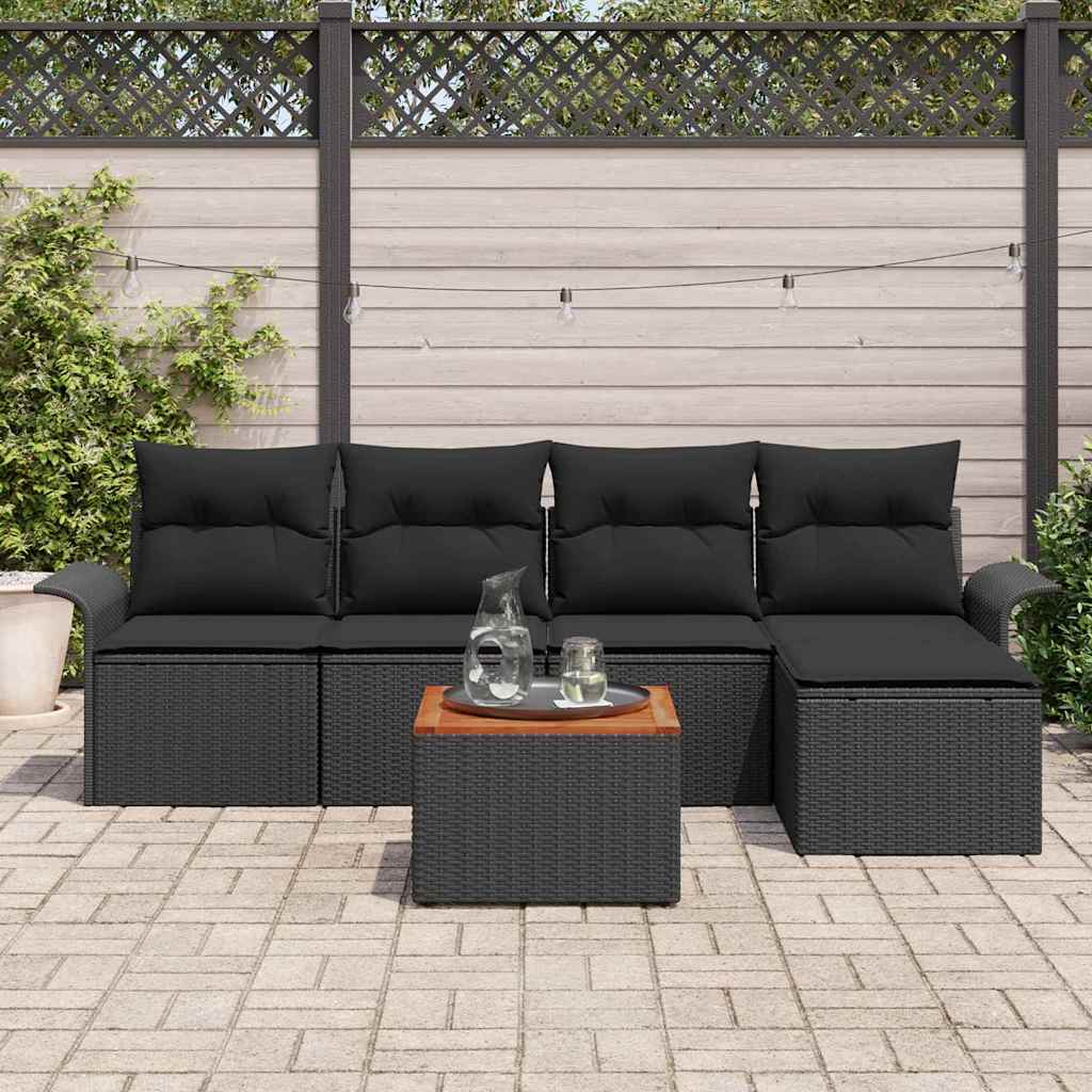Gartensofa-set mit Speicher 6 pcs Schwarz Poly-Rattan