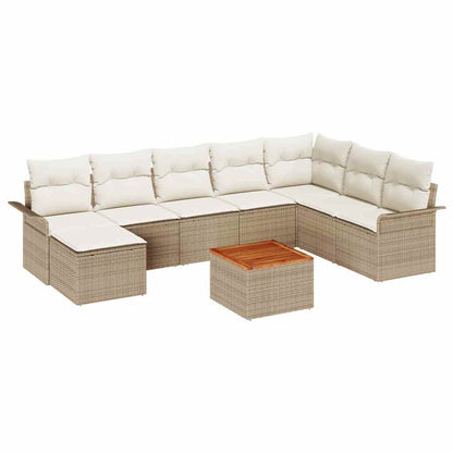 Gartensofa-set mit Speicher 9 pcs Beige und Creme Poly-Rattan