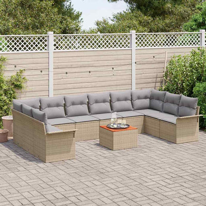 Gartensofa-set 11 pcs Beige und Hellgrau Poly-Rattan