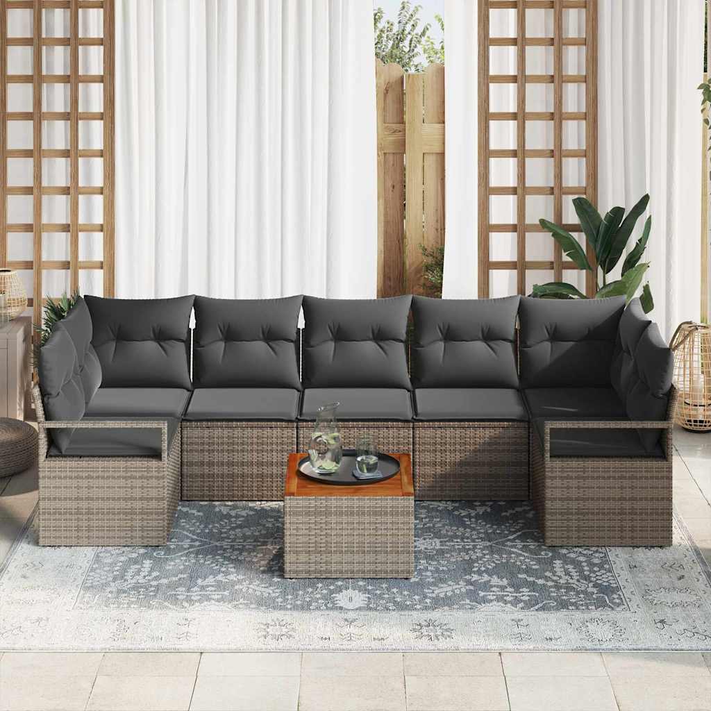 Gartensofa-set mit Speicher 8 pcs Grau Poly-Rattan