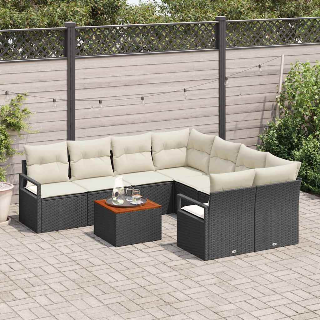 Gartensofa-set mit Speicher 9 pcs Schwarz und Creme Poly-Rattan