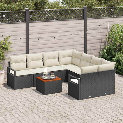 Gartensofa-set mit Speicher 9 pcs Schwarz und Creme Poly-Rattan
