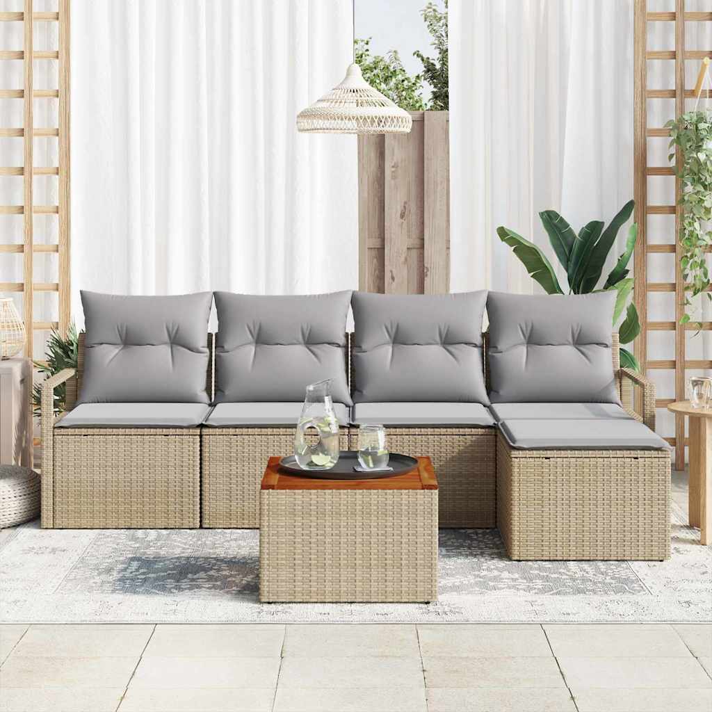 Gartensofa-set 6 pcs Beige und Hellgrau Poly-Rattan