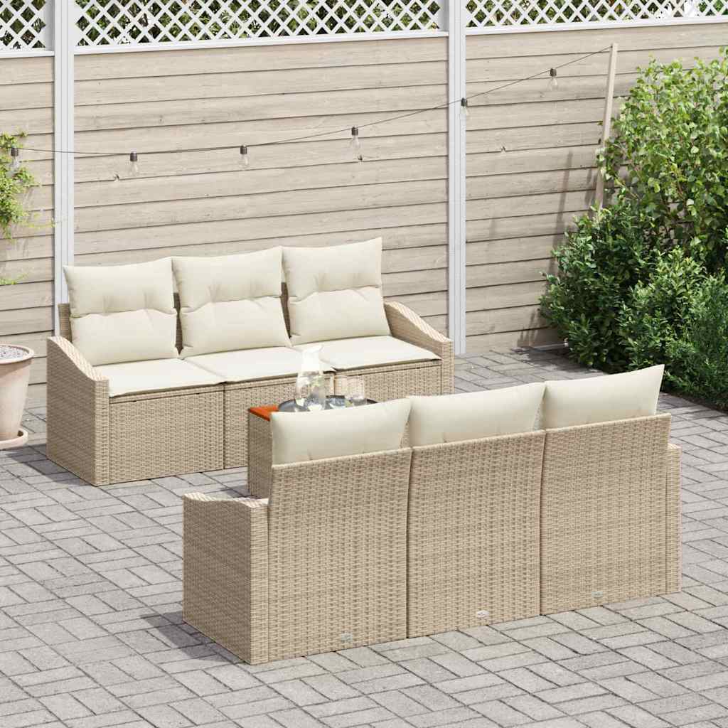 Gartensofa-set mit Speicher 7 pcs Beige und Creme Poly-Rattan