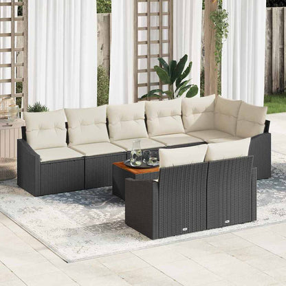 Gartensofa-set mit Speicher 9 pcs Schwarz und Creme Poly-Rattan