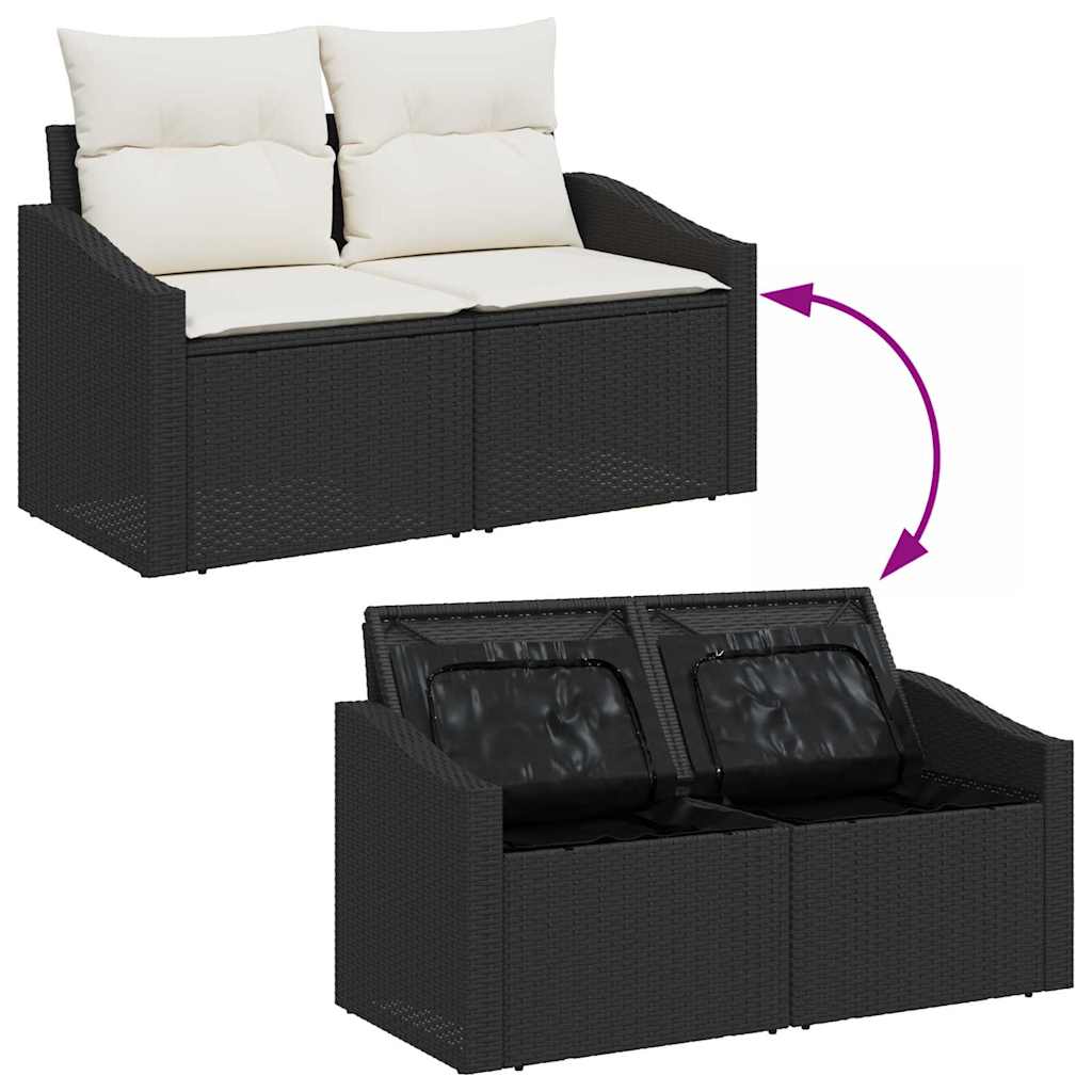 Gartensofa-set mit Speicher 9 pcs Schwarz und Creme Poly-Rattan