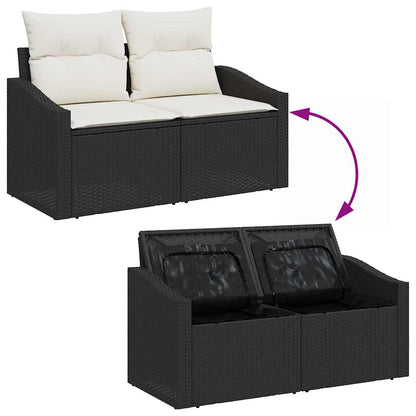 Gartensofa-set mit Speicher 9 pcs Schwarz und Creme Poly-Rattan