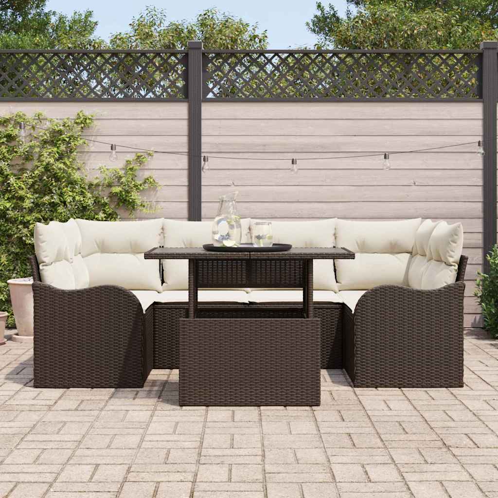 Garten-Sofa-Set mit Kissen mit Speicher 7 pcs Braun Poly Rattan