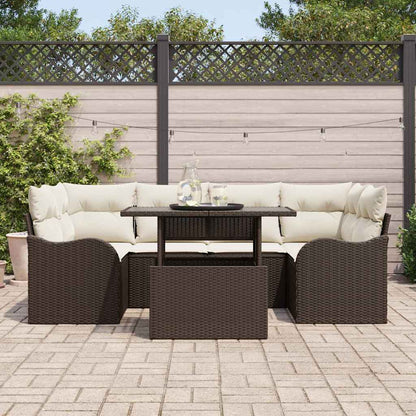 Garten-Sofa-Set mit Kissen mit Speicher 7 pcs Braun Poly Rattan