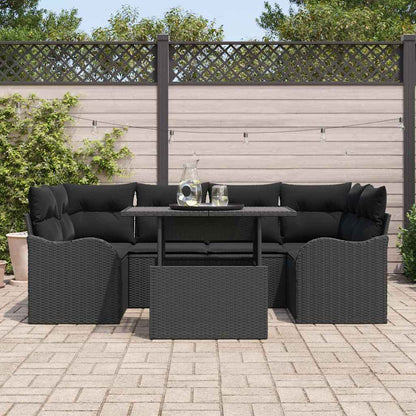 Gartensofa-set mit Kissen mit Kissen 7 pcs Schwarz Poly Rattan