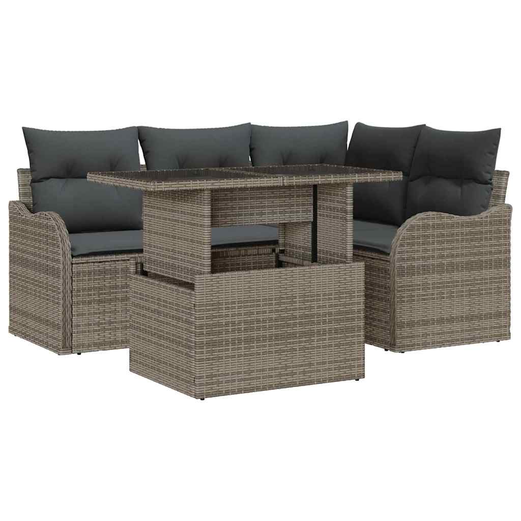 Gartensofa-set mit Kissen mit Kissen 5 pcs Grau Poly Rattan