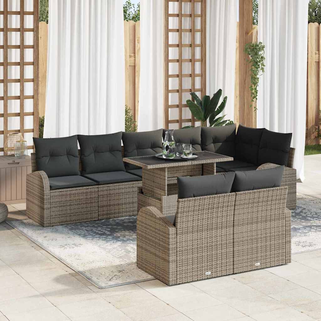 Garten-Sofa-Set mit Speicher 9 pcs Grau Poly Rattan