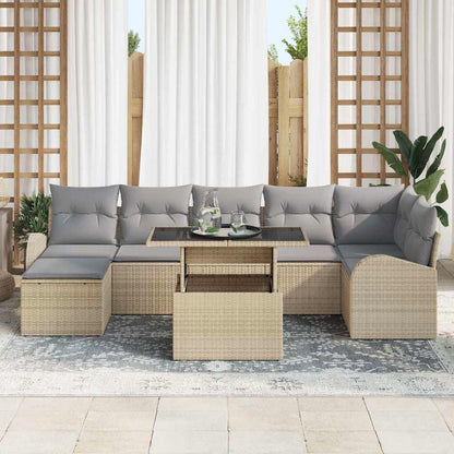 Gartensofa-set mit Kissen mit Speicher 8 pcs Beige Poly Rattan