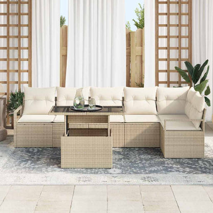 Garten-Sofa-Set mit Speicher 7 pcs Beige Poly Rattan