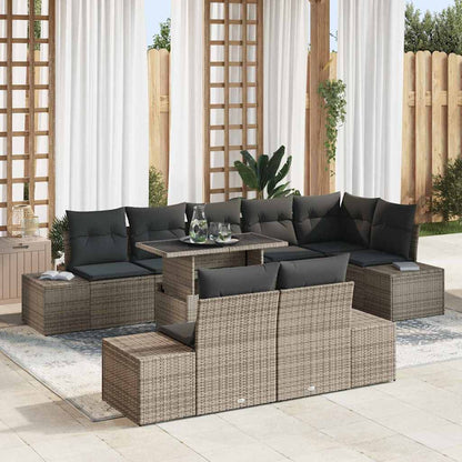 Garten-Sofa-Set mit Speicher 9 pcs Grau Poly Rattan