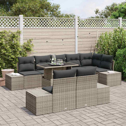 Garten-Sofa-Set mit Speicher 9 pcs Grau Poly Rattan