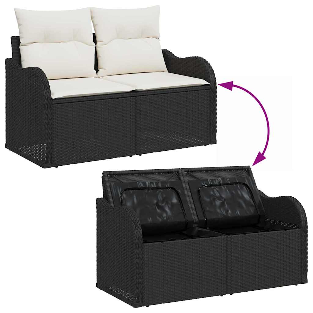 Garten-Sofa-Set mit Speicher 6 pcs Schwarz Poly Rattan