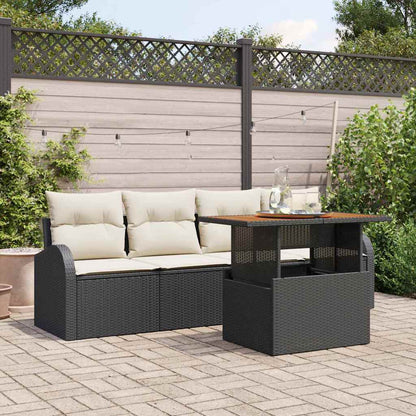 Garten-Sofa-Set mit Speicher 5 pcs Schwarz Poly Rattan