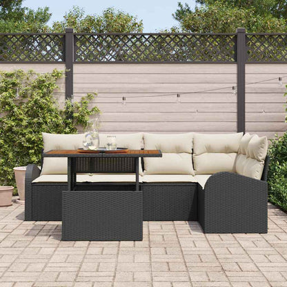 Garten-Sofa-Set mit Speicher 6 pcs Schwarz Poly Rattan