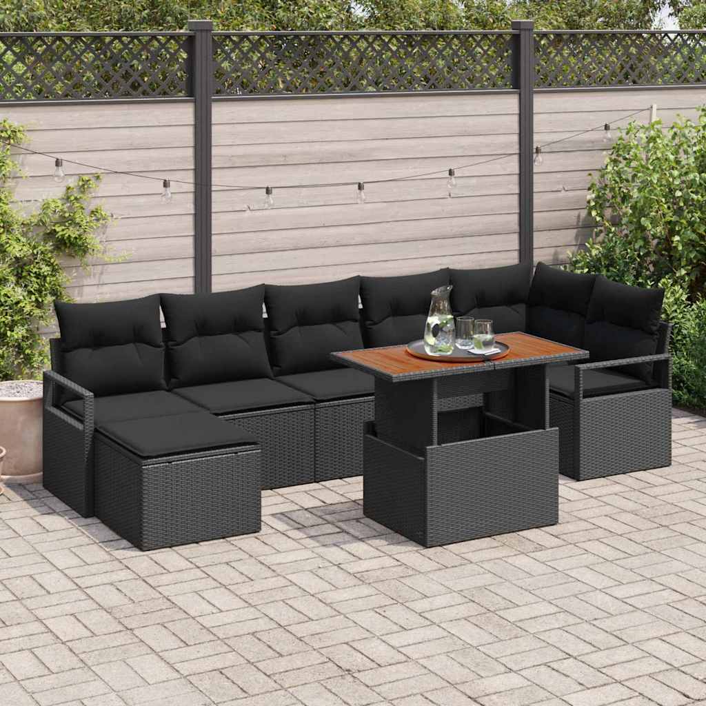 Garten-Sofa-Set mit Speicher 8 pcs Schwarz Poly Rattan