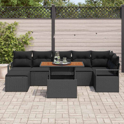 Garten-Sofa-Set mit Speicher 8 pcs Schwarz Poly Rattan