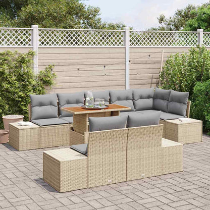 Garten-Sofa-Set mit Speicher 9 pcs Beige Poly Rattan
