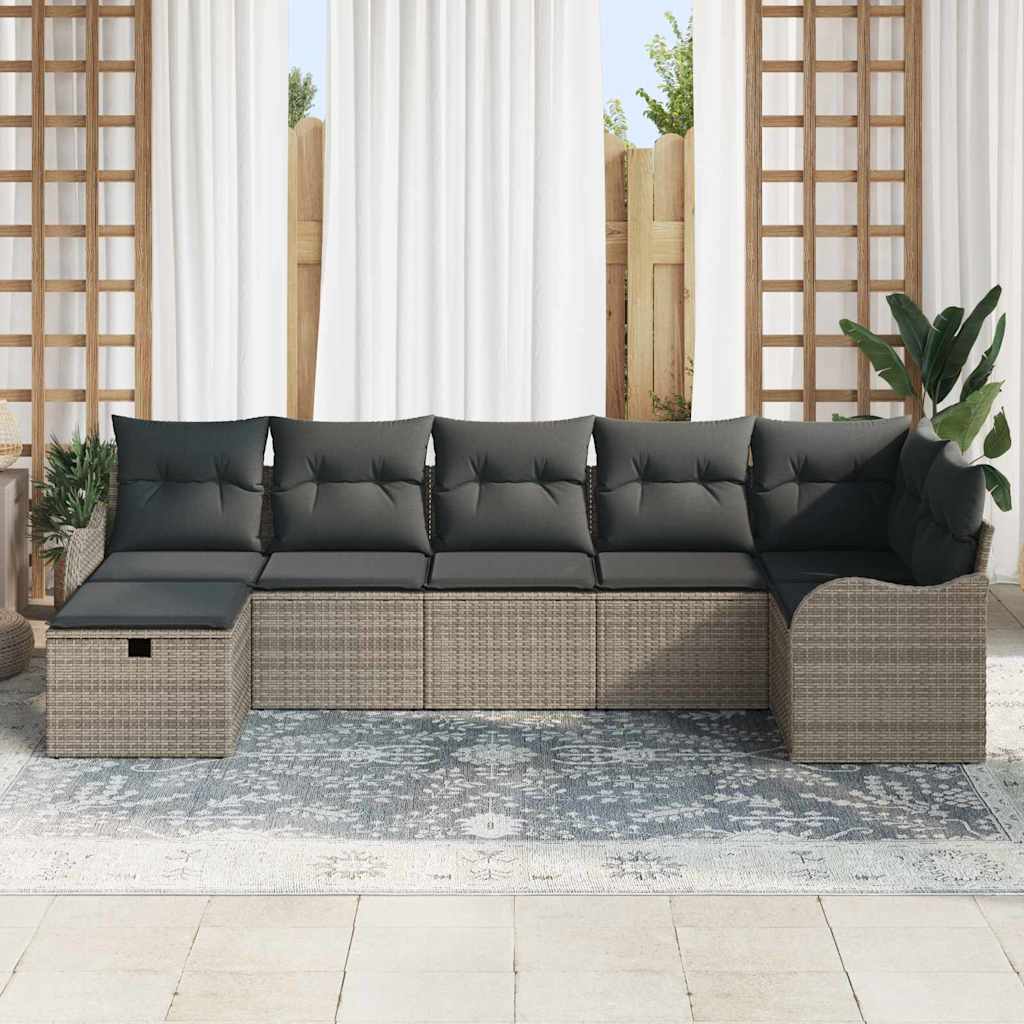 Sofa Set mit Kissen mit Speicher 7 pcs Grau Poly-Rattan