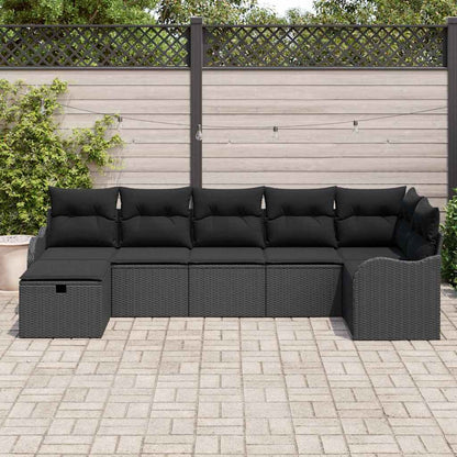 Sofa Set mit Kissen mit Speicher 7 pcs Schwarz Poly-Rattan