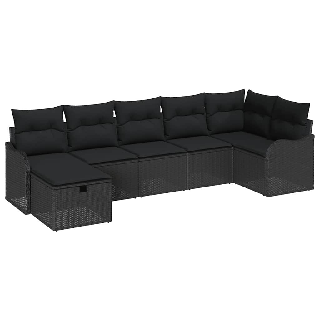 Sofa Set mit Kissen mit Speicher 7 pcs Schwarz Poly-Rattan