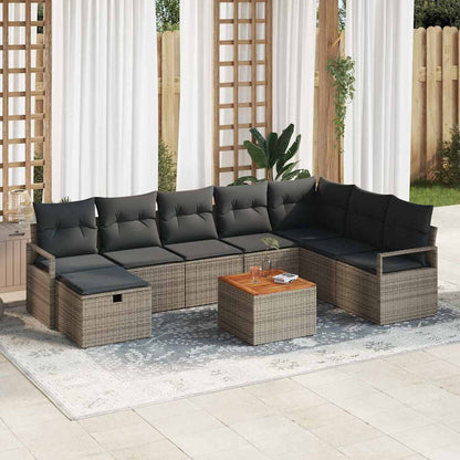 Gartensofa-set mit Kissen mit Speicher 9 pcs Grau Poly-Rattan