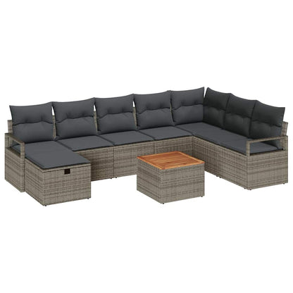Gartensofa-set mit Kissen mit Speicher 9 pcs Grau Poly-Rattan