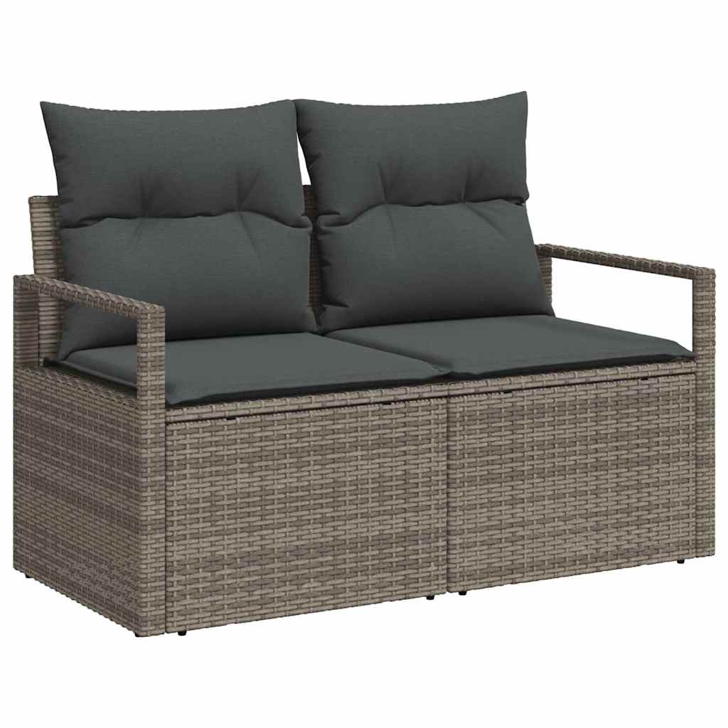 Gartensofa-set mit Kissen mit Speicher 9 pcs Grau Poly-Rattan