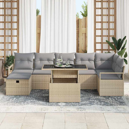 Garten-Sofa-Set mit Kissen mit Speicher 8 pcs Beige Poly Rattan