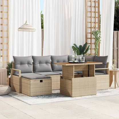 Gartensofa-set mit Kissen mit Speicher 7 pcs Beige Poly-Rattan