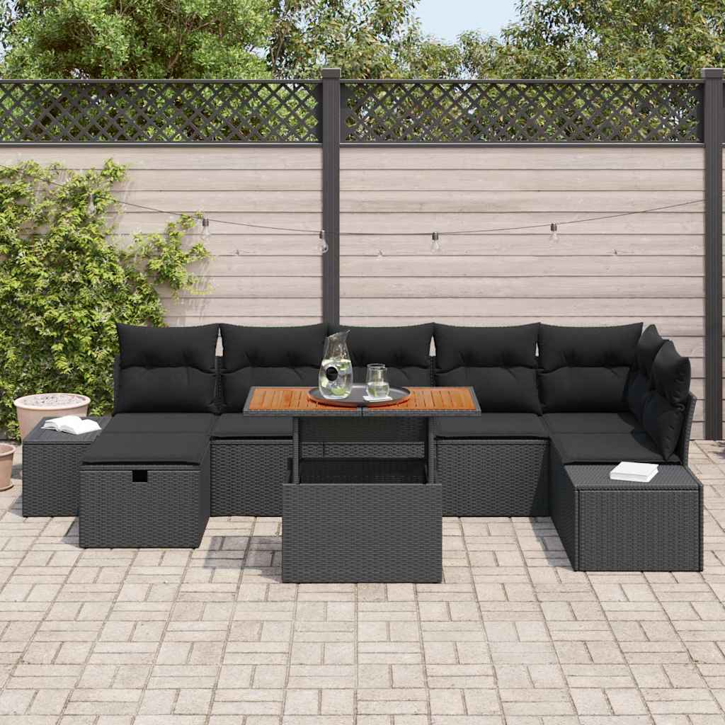 Gartensofa-set mit Kissen 8 pcs Schwarz Poly-Rattan