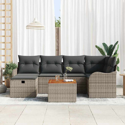 Gartensofa-set mit Kissen mit Speicher 7 pcs Grau Poly Rattan