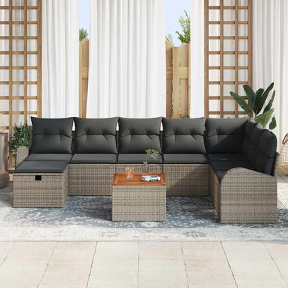 Gartensofa-set mit Kissen mit Speicher 9 pcs Grau Poly Rattan